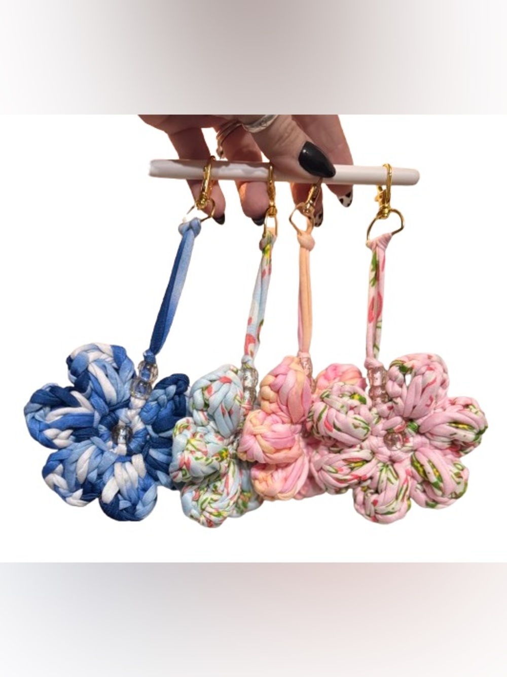 Handmade Crochet Floral Bag Charm - Choice of 1 - Picture 2 of 10